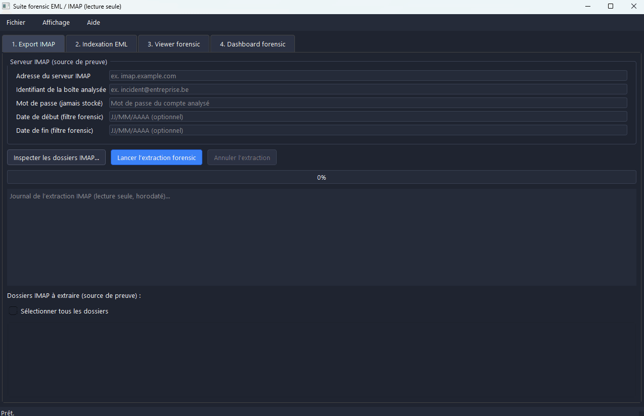 Interface de l’outil d’analyse forensic des e-mails